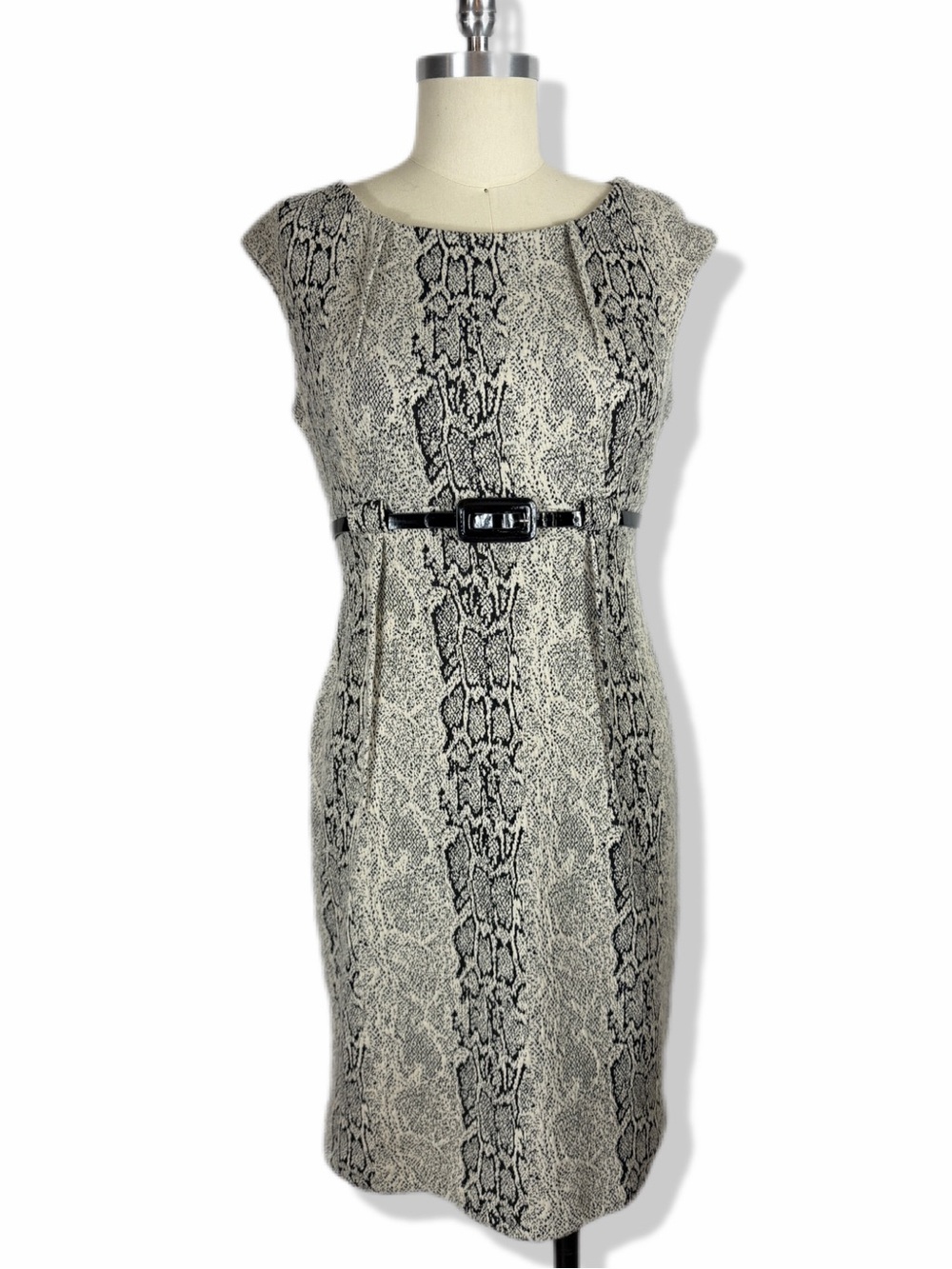 Calvin Klein Black & Cream Snake-Print Midi Sheath Dress